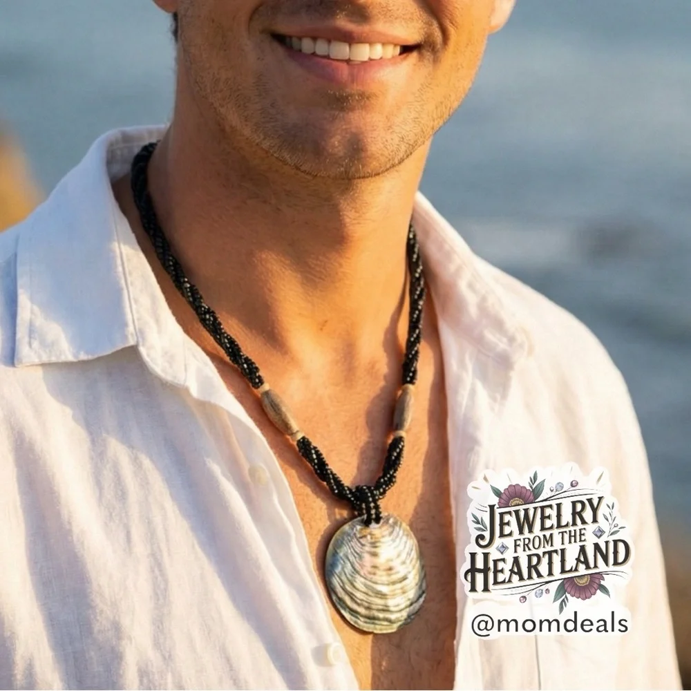 Unisex Bohemian Pendant Necklace Twisted Seed Bead With Abalone & Wooden Accent